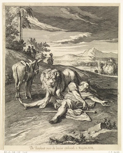 Straf van de ongehoorzame profeet by Caspar Luyken, print, 1708