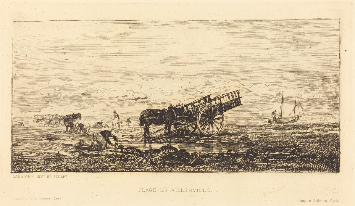 Beach at Villerville (Plage de Villerville) by Charles-François Daubigny, print, 1817-1878