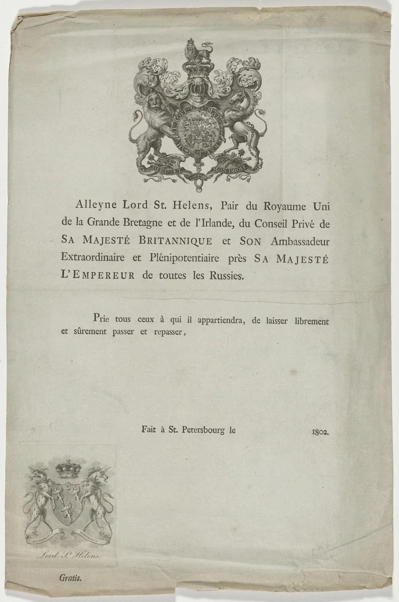 Title Page of Book by Alleyne, Lord St. Helens by Unknown 19th Century, print, 1802