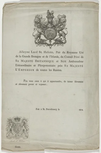 Title Page of Book by Alleyne, Lord St. Helens by Unknown 19th Century, print, 1802