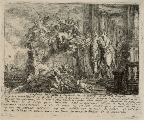 Allegory on the Convalescence of the Dauphin by Gabriel Jacques de Saint-Aubin, print, 1752
