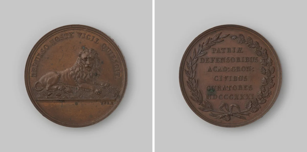 Huldepenning door de curatoren van de Groninger Academie geschonken aan de Groninger en Franeker studenten by David van der Kellen, metalwork, 1831
