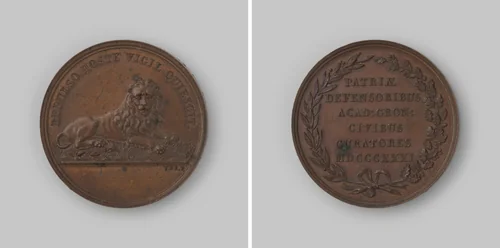 Huldepenning door de curatoren van de Groninger Academie geschonken aan de Groninger en Franeker studenten by David van der Kellen, metalwork, 1831