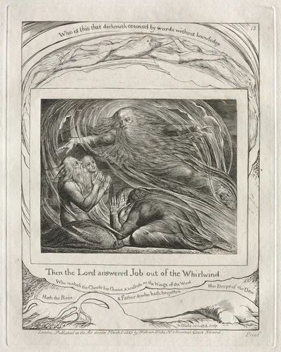 The Book of Job: Pl. 13, Then the Lord answered Job out of the Whirlwind by William Blake, other, 1825