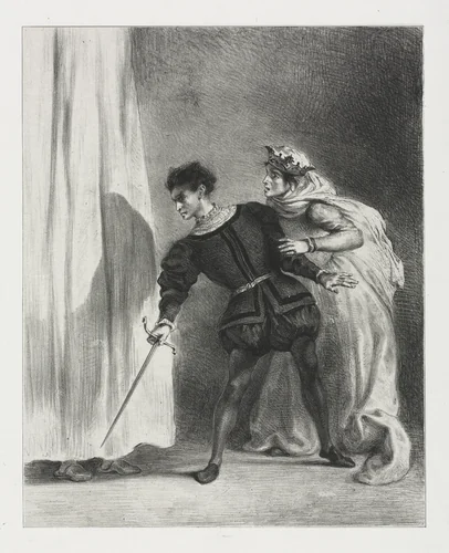 Hamlet: The Murder of Polonius by Eugène Delacroix, print, 1834