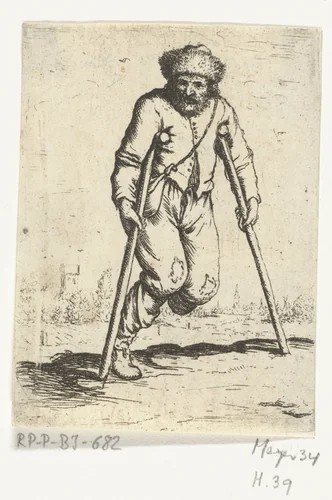Man op krukken by Willem Basse, print, 1633-1672