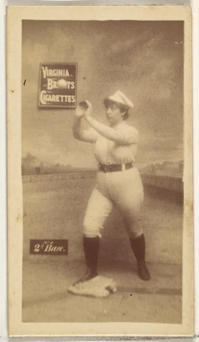 2nd Base, from the Girl Baseball Players series (N48, Type 2) for Virginia Brights Cigarettes by Allen & Ginter, photograph, 1886-1888