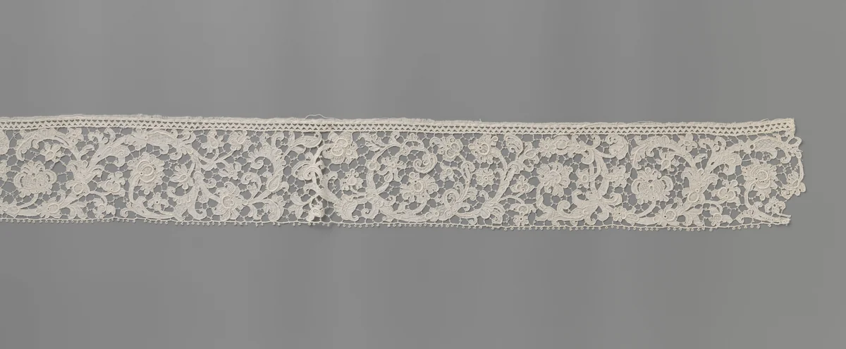 Strook naaldkant met voluutranken by anonymous, other, 1675-1699