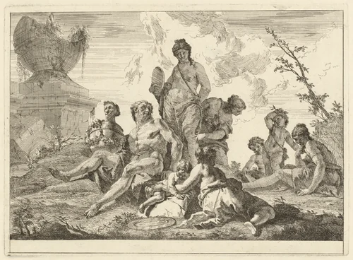 Venus and Vulcan with Three Nymphs and Three Cupids by Francesco Fontebasso, print, 1744