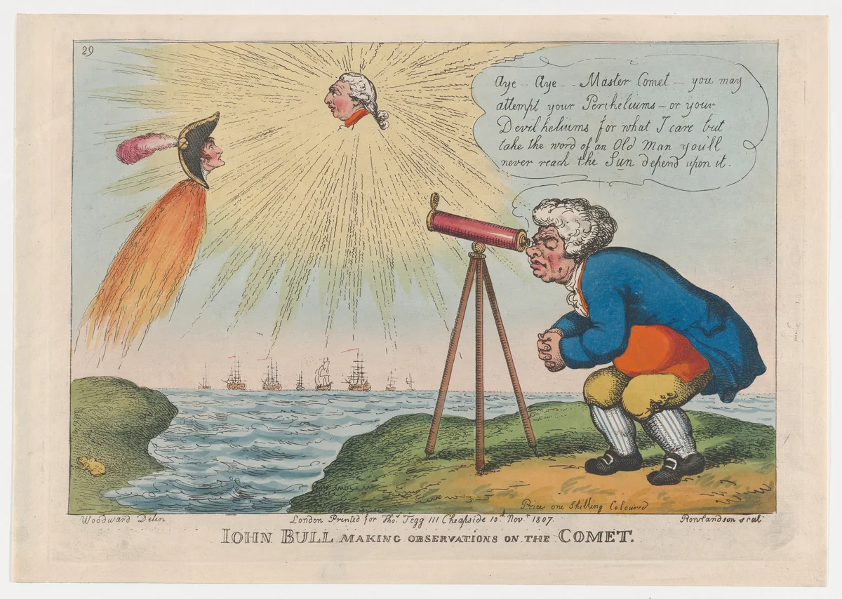 John Bull Making Observations on the Comet by Thomas Rowlandson, print, 1807
