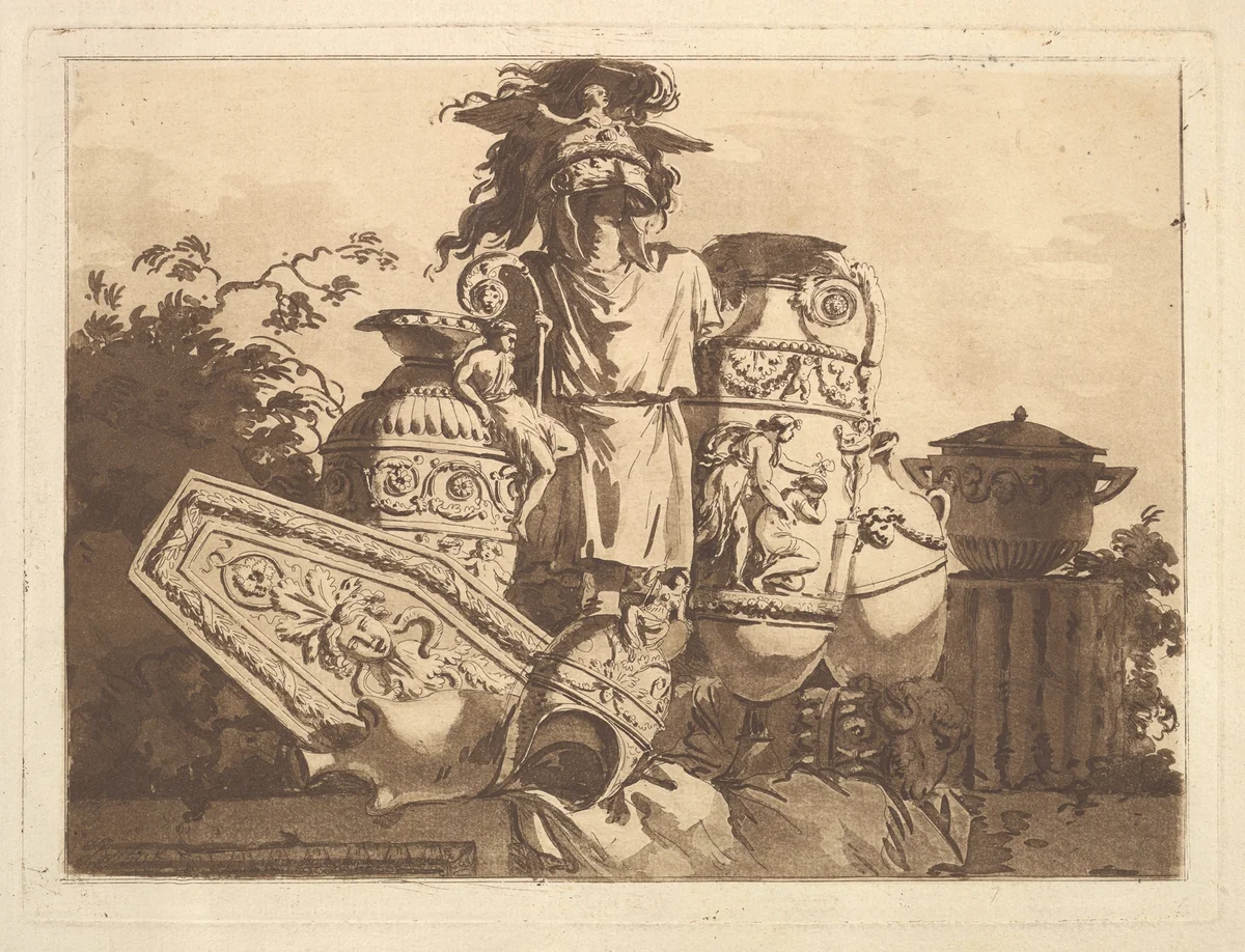 Composition with antiquities, from Recueil de Compositions par Lagrenée Le Jeune (Collection of Compositions by Lagrenée the Younger) by Jean Jacques Lagrenée, print, 1782-1784