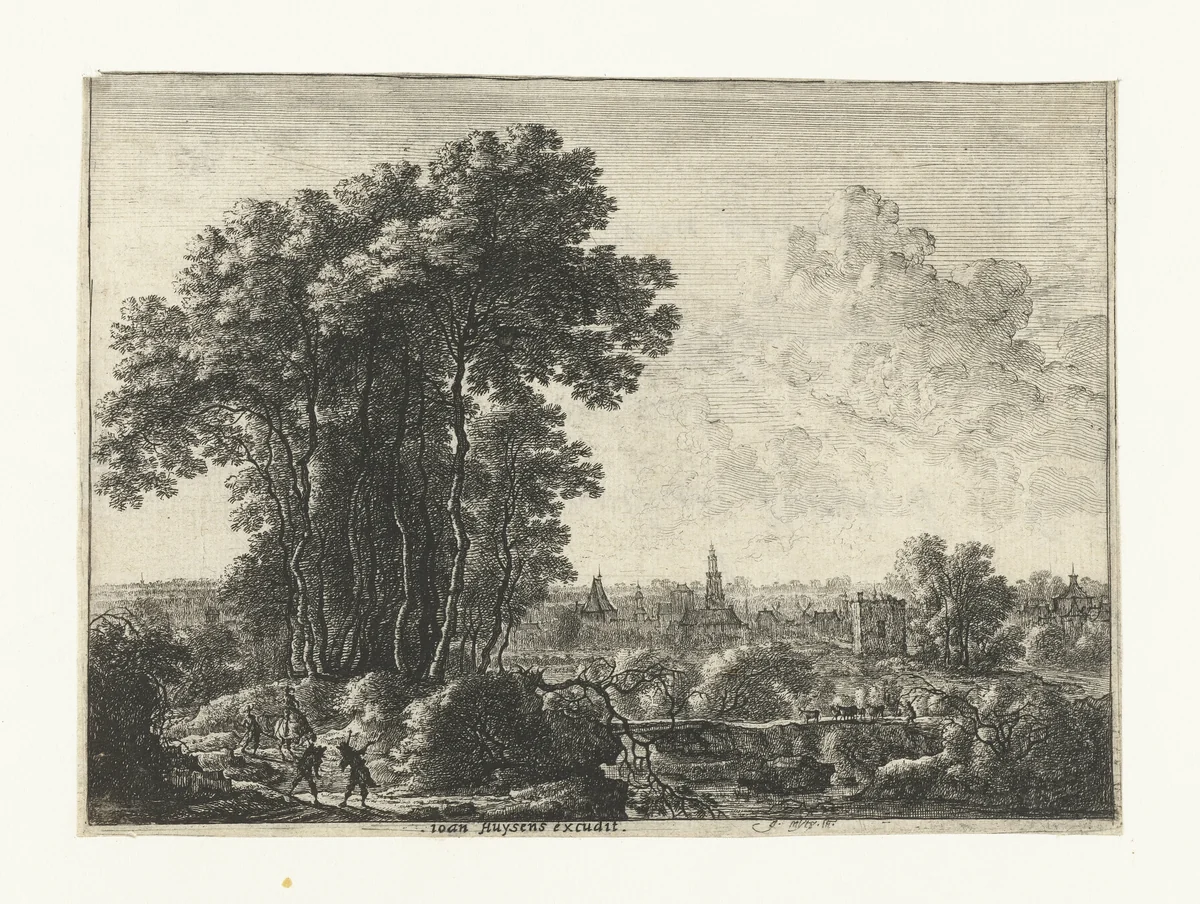 Landschap met reizigers by anonymous, print, 1643-1681