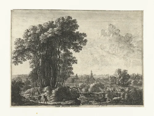 Landschap met reizigers by anonymous, print, 1643-1681