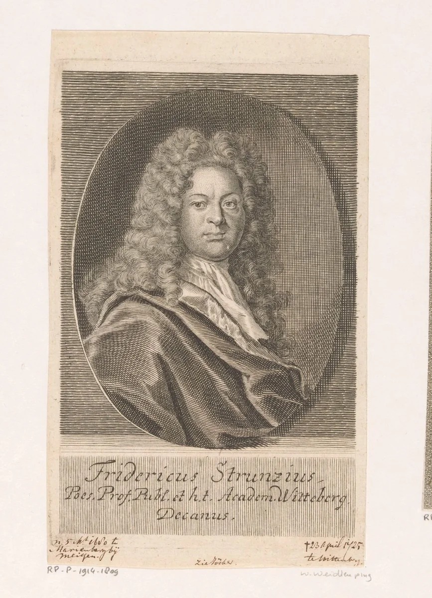 Portret van Friedrich Strunz by Martin Bernigeroth, print, 1725