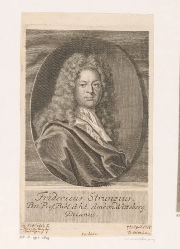 Portret van Friedrich Strunz by Martin Bernigeroth, print, 1725