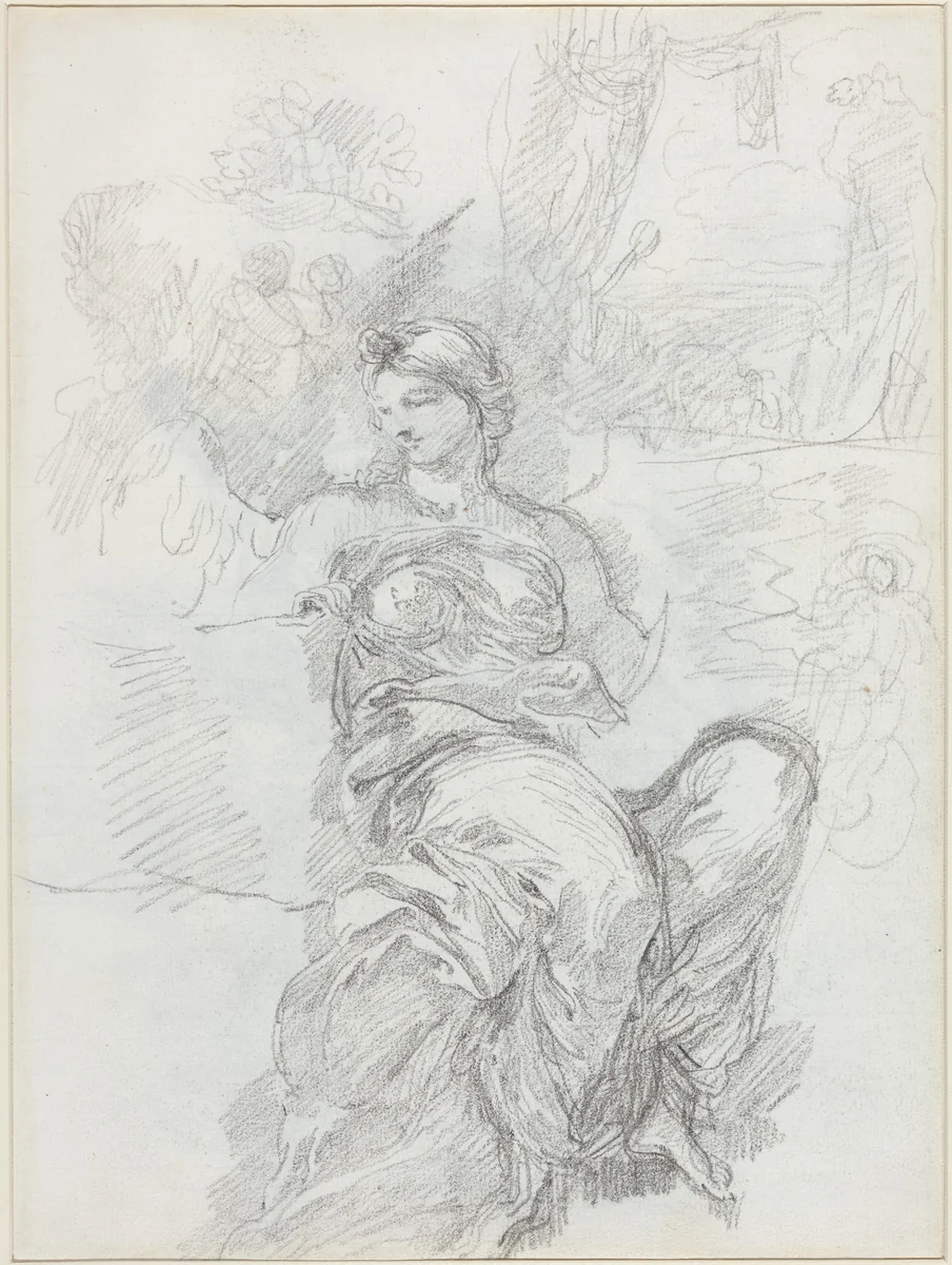 Seated Angel in a Landscape [recto] by Anicet Charles Gabriel Lemonnier, drawing, 1743-1824