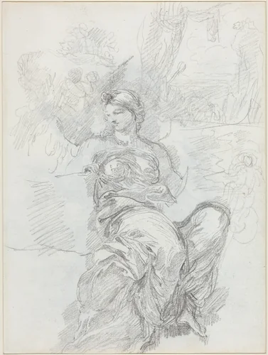 Seated Angel in a Landscape [recto] by Anicet Charles Gabriel Lemonnier, drawing, 1743-1824
