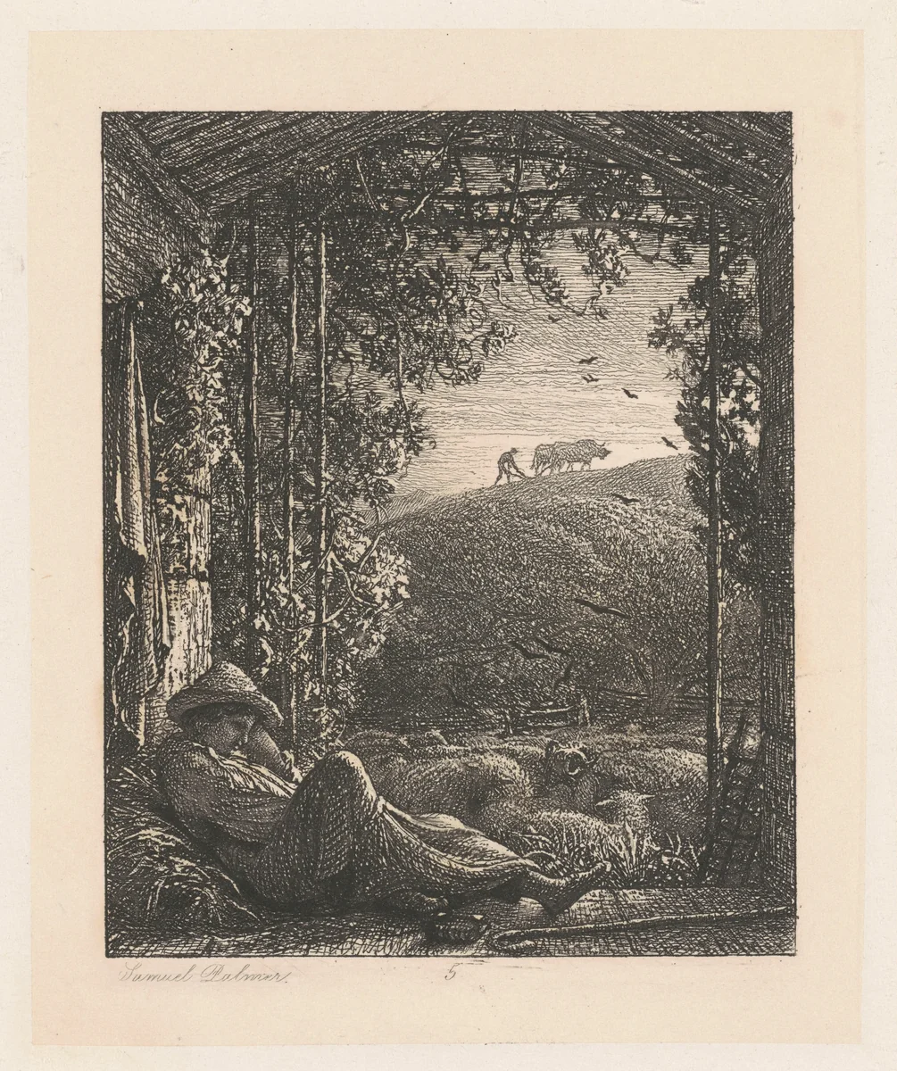 The Sleeping Shepherd by Samuel Palmer, print, 1857