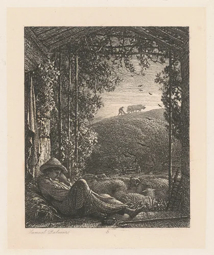 The Sleeping Shepherd by Samuel Palmer, print, 1857