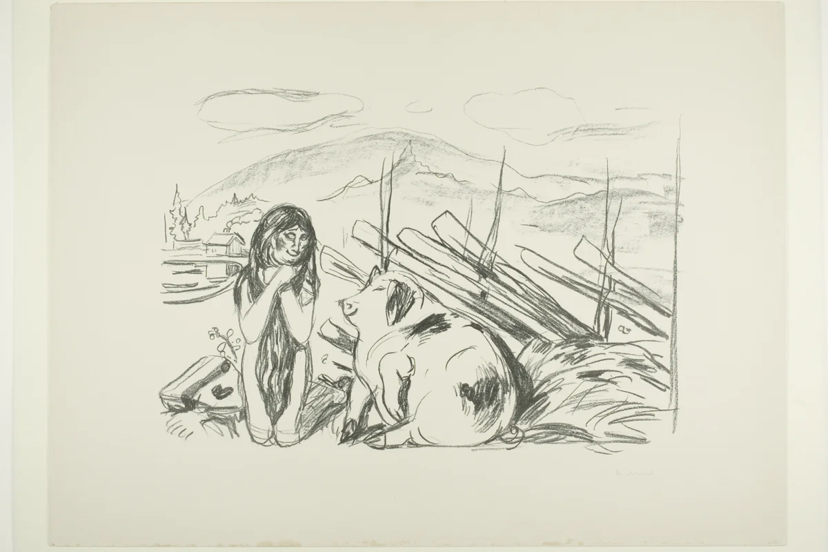 Omega and the Pig by Edvard Munch, print, 1908-1909