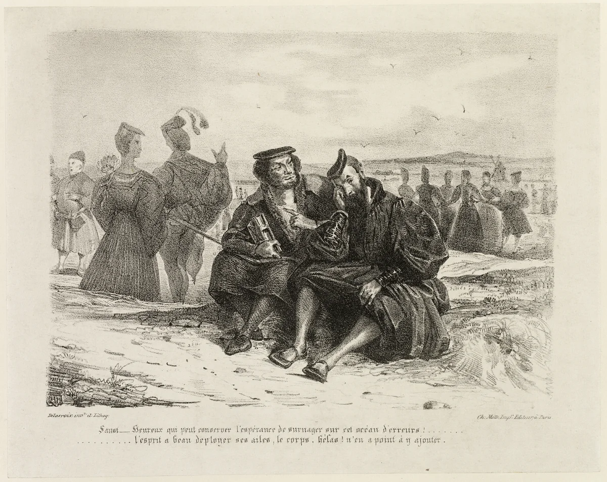 Faust and Wagner by Eugène Delacroix, print, 1828