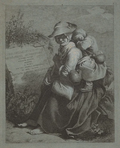 Seated Peasant Woman with Sleeping Child by Francesco Londonio, print, 1723-1783
