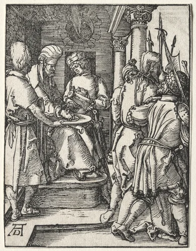 The Small Passion: Pilate Washing His Hands by Albrecht Dürer, print, 1509-1511