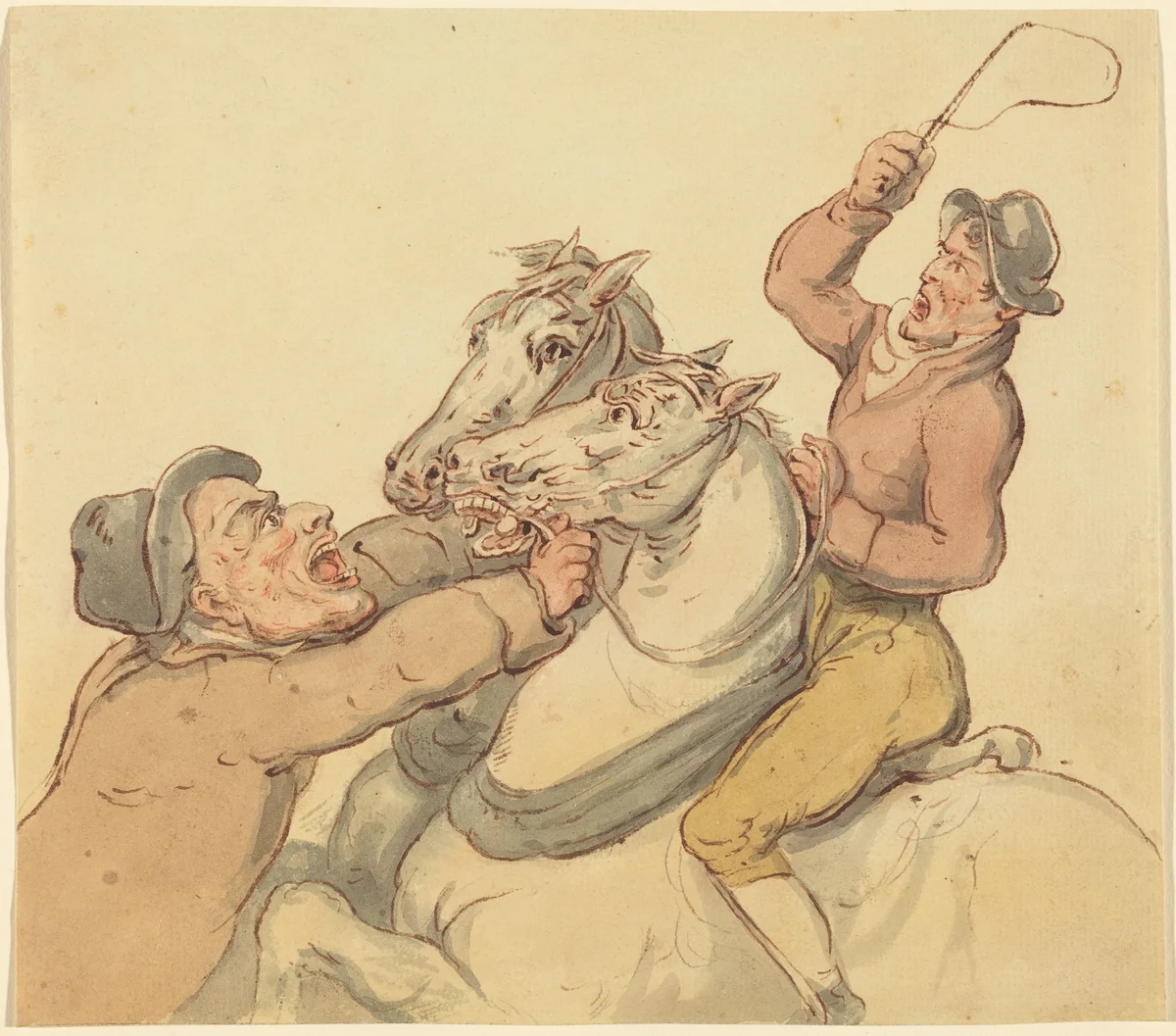 Drovers with a Pair of Rearing Horses by Thomas Rowlandson, drawing, 1756-1827