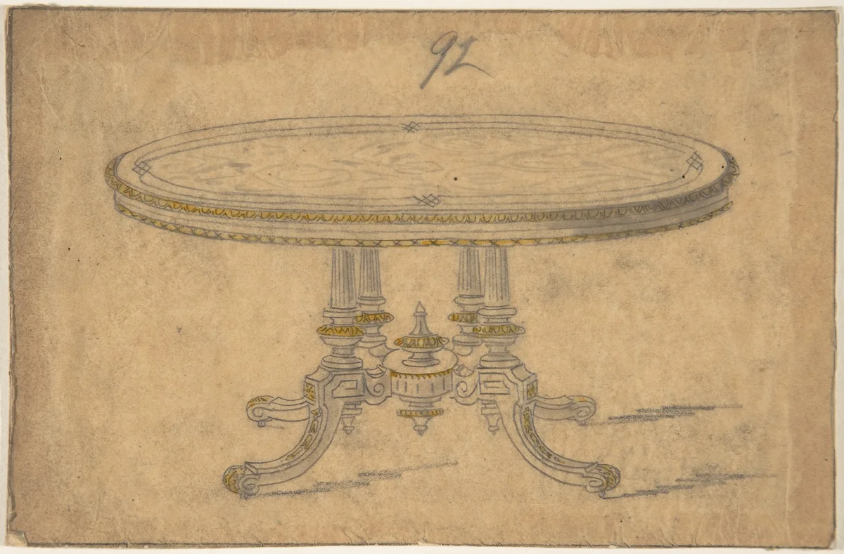 Design for a Round or Oval Renaissance Style Table by anonymous, drawing, 1800-1900