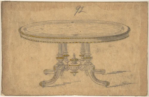 Design for a Round or Oval Renaissance Style Table by anonymous, drawing, 1800-1900