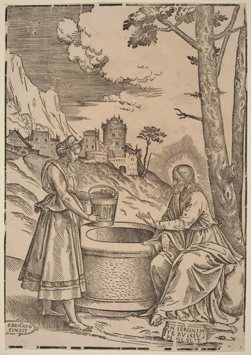 Christ and the Woman of Samaria by Francesco Denanto, print, 1452-1592