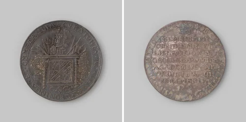 Gedenkpenning voor de Groninger studenten die gedurende het beleg zich dapper onderscheidden by anonymous, metalwork, 1672