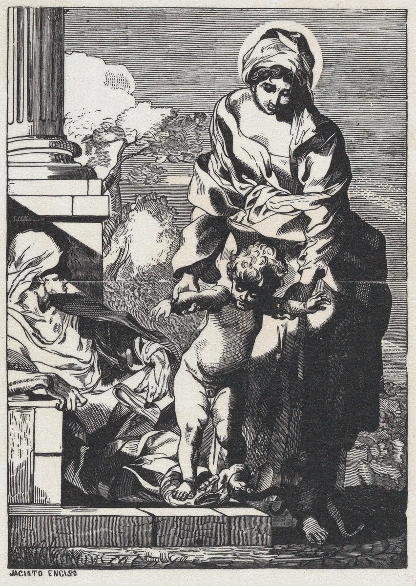 The Virgin helping infant Christ Child take his first steps by Jacinto Enciso, print