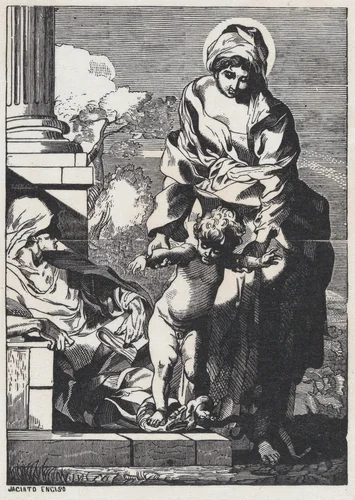 The Virgin helping infant Christ Child take his first steps by Jacinto Enciso, print