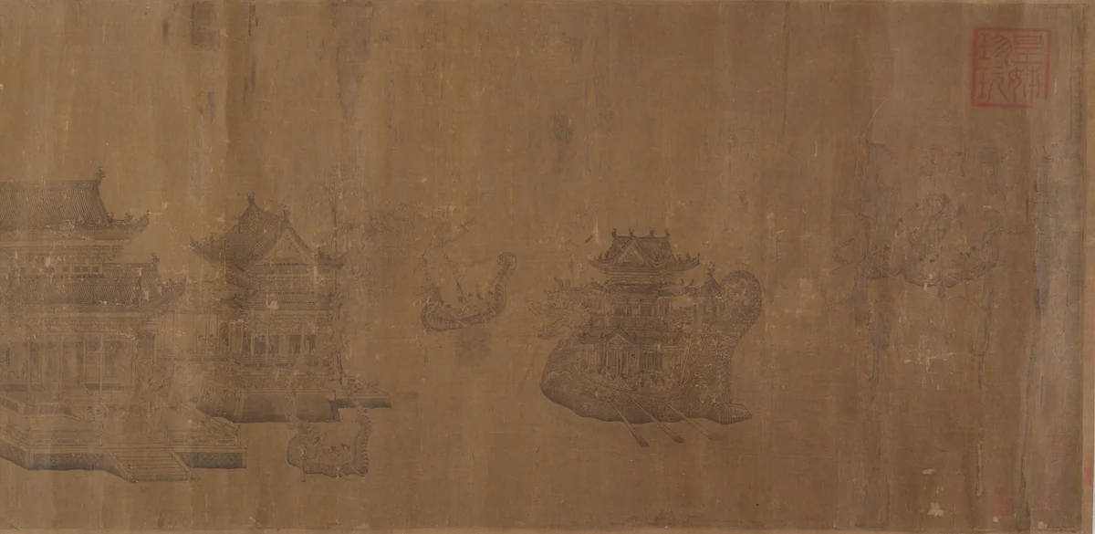 Dragon Boat Regatta on Jinming Lake by Wang Zhenpeng, painting, 1300-1368