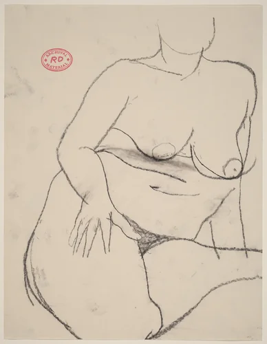 Untitled [seated nude resting her hand on her right thigh] by Richard Diebenkorn, drawing, 1955-1967