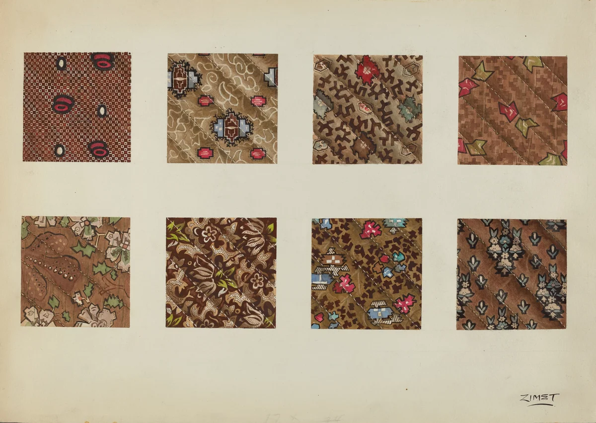 Swatches from Patchwork Quilt by A. Zimet, index of american design, 1938