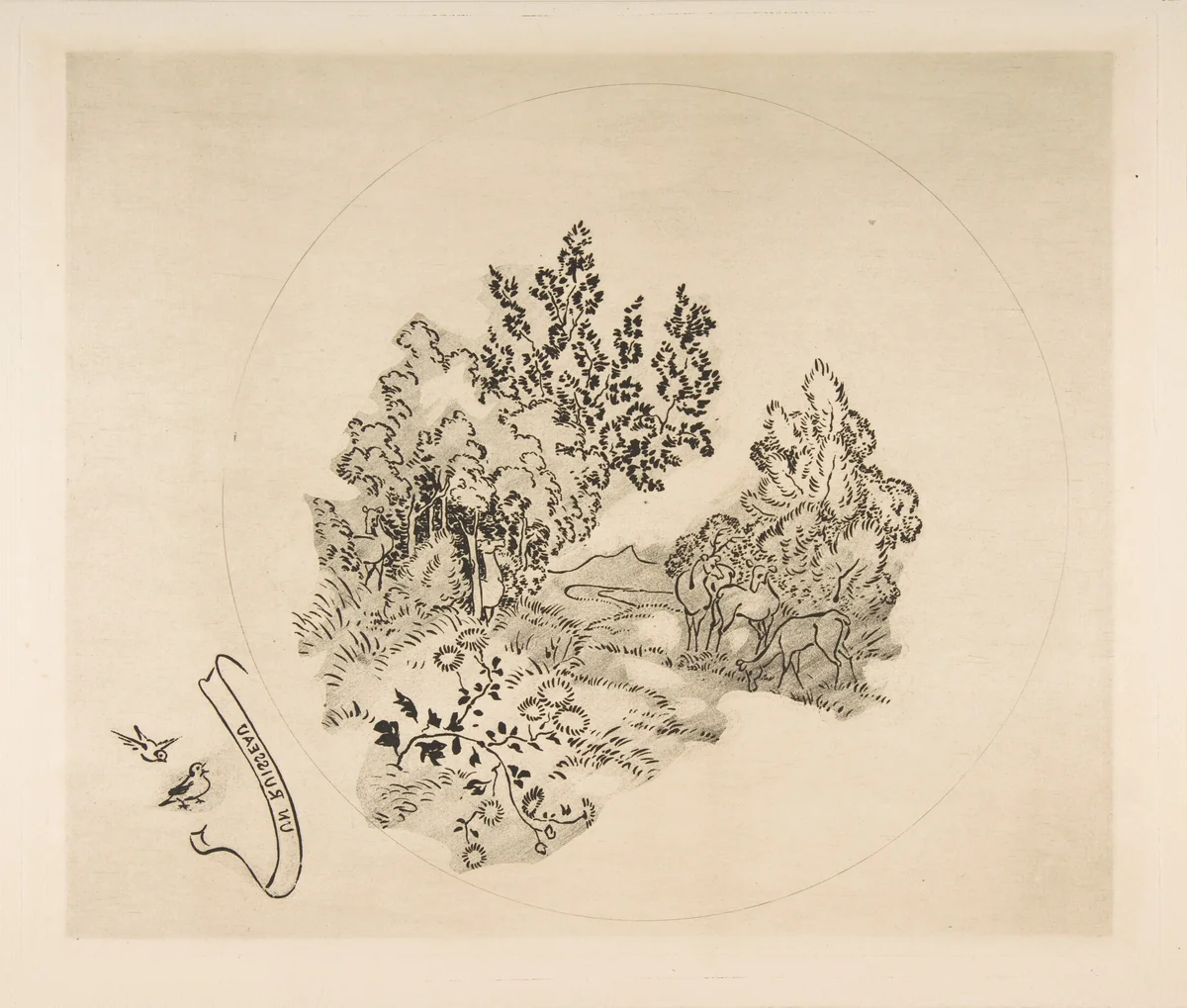 Decoration for a Plate: A Stream by Félix Bracquemond, print, 1870