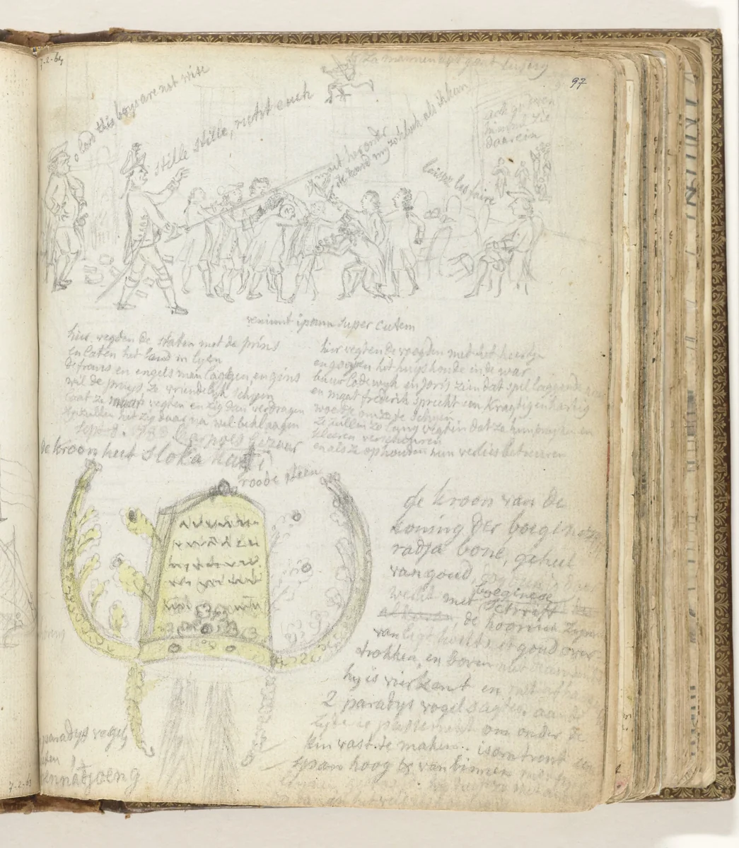 Politieke allegorie; de kroon van Boeginese koning by Jan Brandes, drawing, 1779-1787