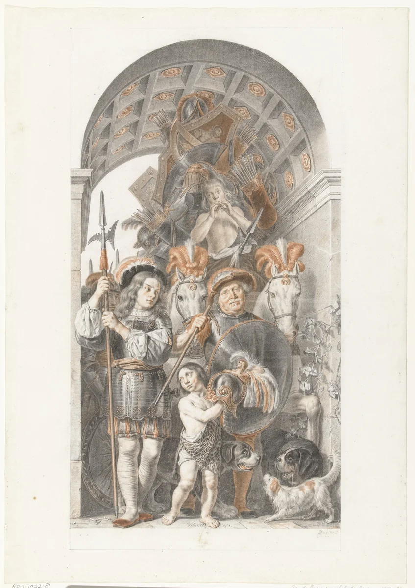 Allegorische triomftocht voor de stadhouder Frederik Hendrik by Jan de Bray, drawing, 1650