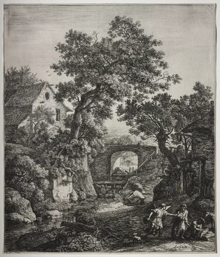 Six large upright landscapes with scenes from the Old Testament: Zipporah Circumcising Her Son by Anthonie Waterloo, print, 1640-1690