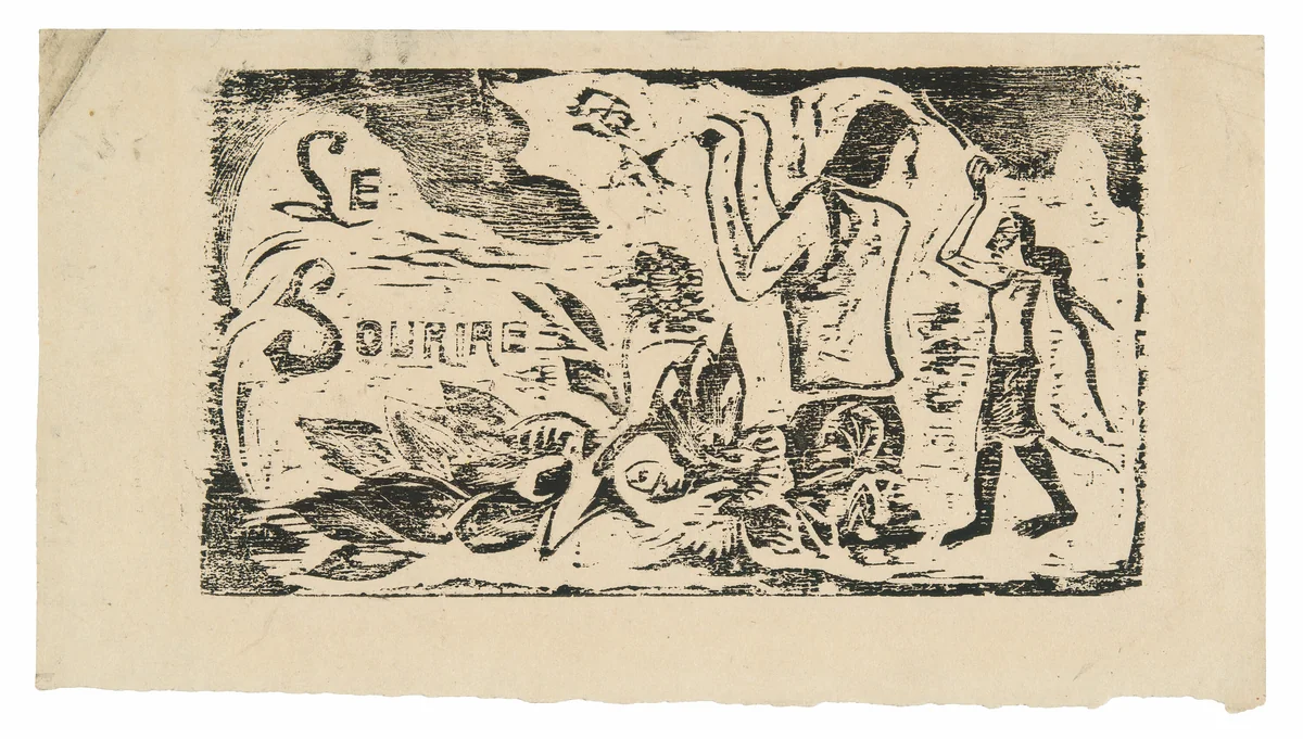 Tahitians, Flowers, and Leaves, headpiece for Le sourire by Paul Gauguin, print, 1899-1900