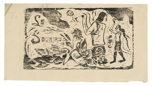 Tahitians, Flowers, and Leaves, headpiece for Le sourire by Paul Gauguin, print, 1899-1900