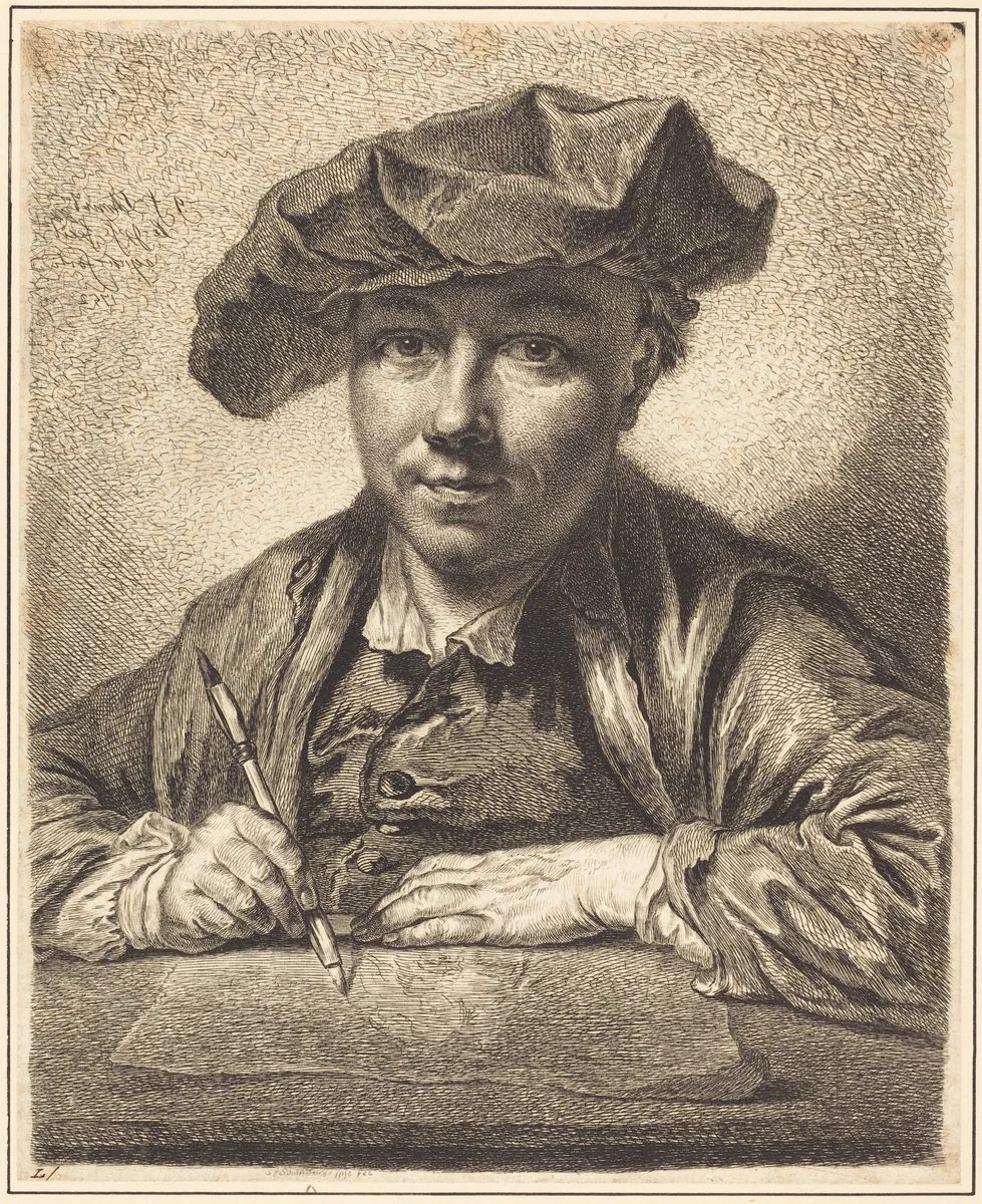 Self-Portrait, Drawing by Georg Friedrich Schmidt, print, 1752