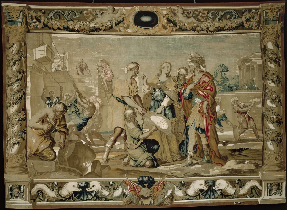 Dido shows Aeneas the plans for the fortifications of Carthage by Giovanni Francesco Romanelli, textile, 1679