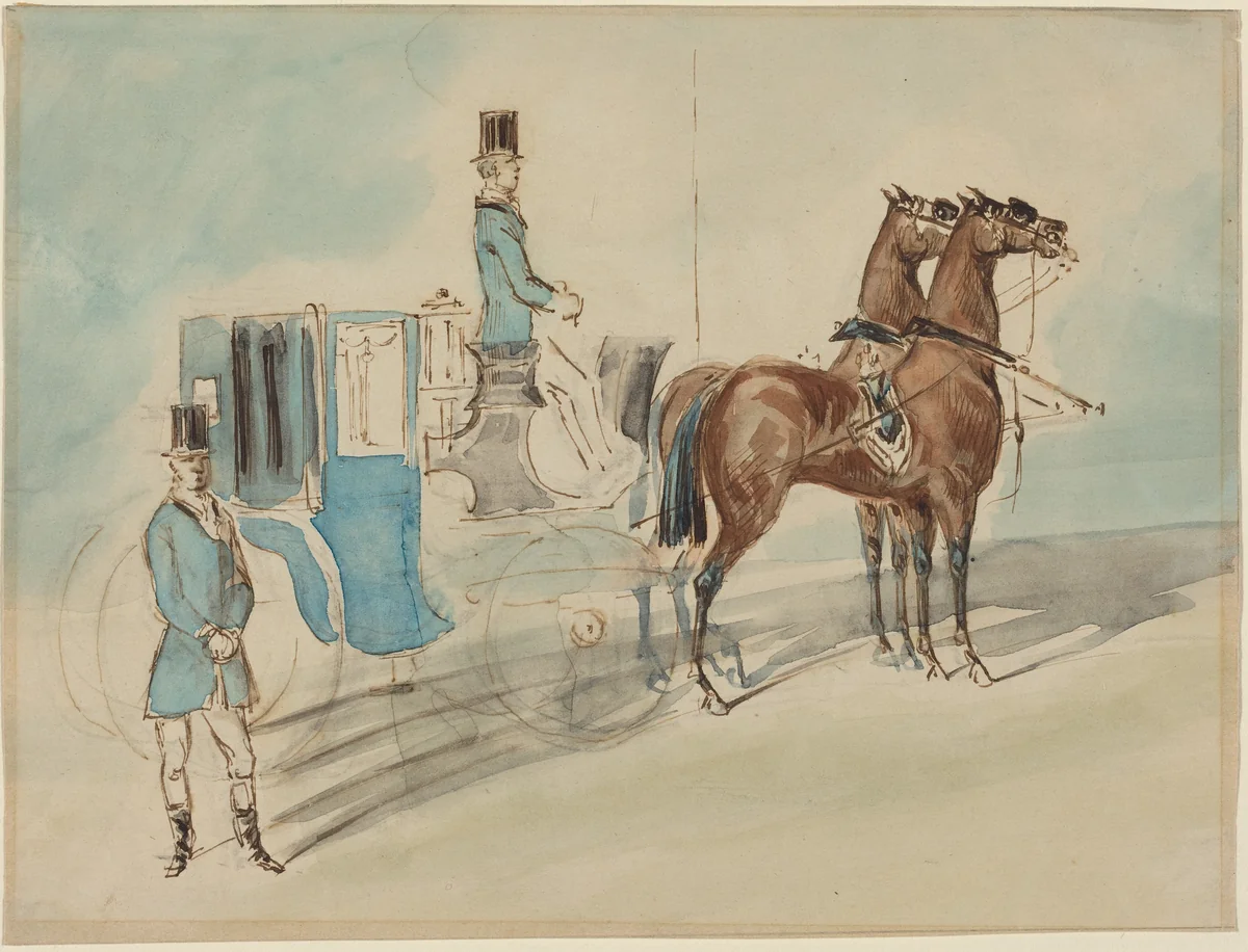 Carriage with Driver and Groom: Spring by Constantin Guys, drawing, 1805-1892