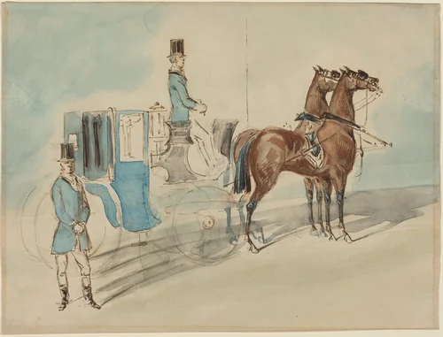 Carriage with Driver and Groom: Spring by Constantin Guys, drawing, 1805-1892