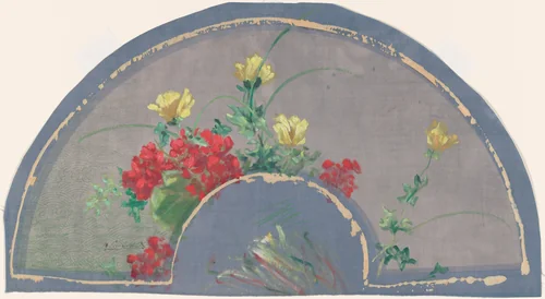 Fan with Poppies by Henri-Charles Guérard, drawing, 1890