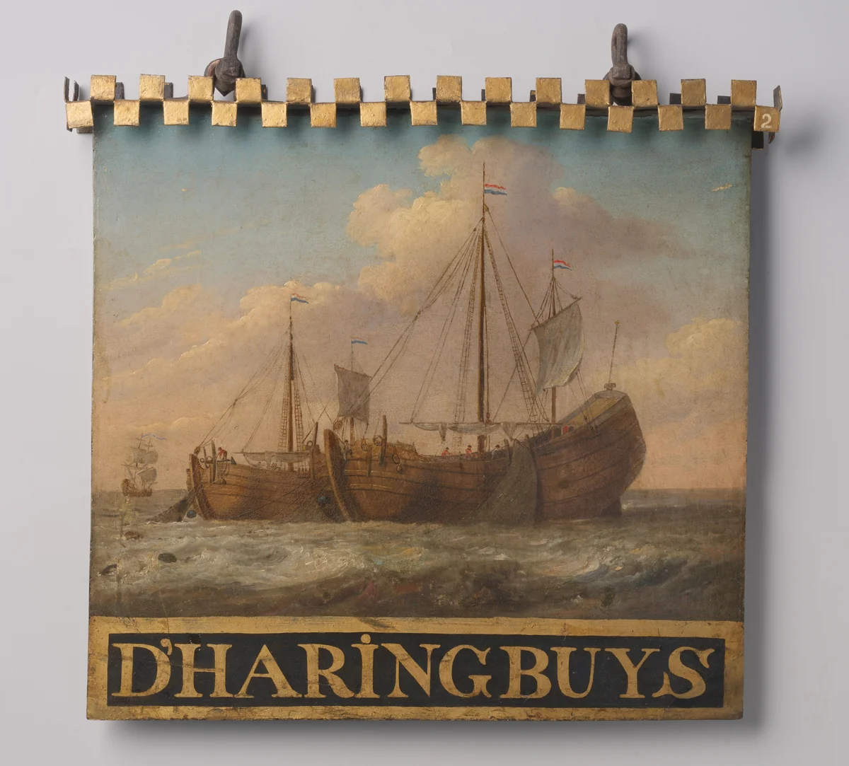 Sign, both sides painted with Herring Boats by anonymous, painting, 1700-1799