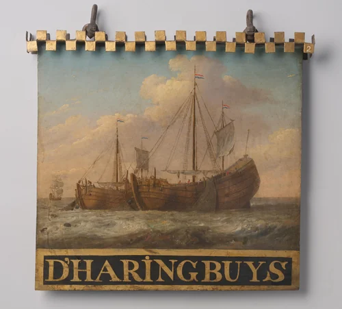 Sign, both sides painted with Herring Boats by anonymous, painting, 1700-1799